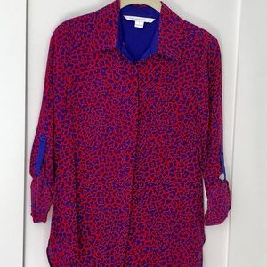 DVF Lorelei Two Leopard Silk Blend Blouse - NWOT